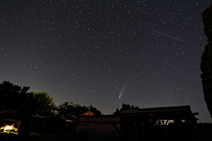 Comet Neowise over Backyard Observatory with Meteor